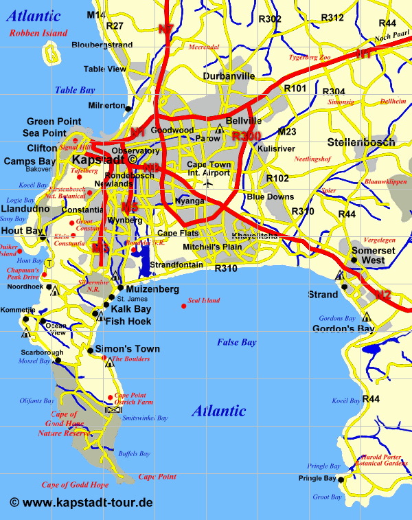 Klicken Sie einfach auf die Orte auf der Karte  www.kapstadt-tour.de